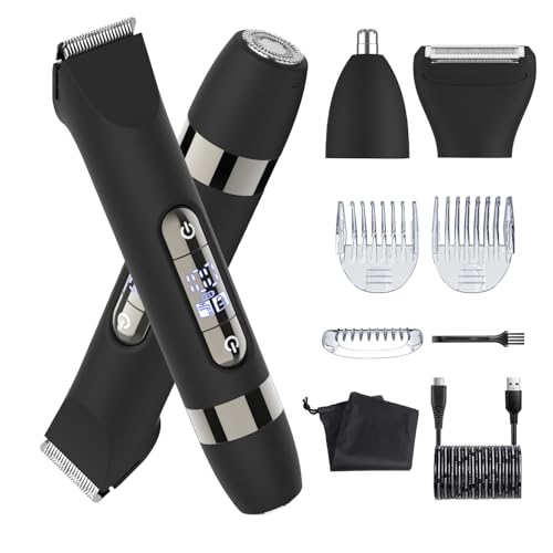Hatteker 4 in 1 Multifunctional Dual - Head Body Hair Trimmer for Men, IPX7 Waterproof Groin & Body Hair Groomer, Rechargeable Body Electric Shaver Razor