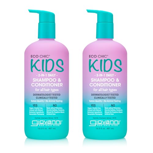 Eco Chic KIDs 2 In 1 Shampoo & Conditioner - Kids 2-in-1, For All Hair Types, Salon Quality, Lightweight & Hydrating, Gentle Formula, Vegan - 16.5 Fl Oz (Pack of 2)