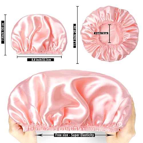 Shower Caps for Women, 4 PCS Elastic and Reusable Bath Caps, Double Layers Shower Cap Reusable Waterproof, Bathing Shower Caps, Environmental Bath Hair Protection Cap - Solid Color B