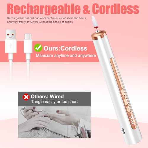 Electric Nail Drill with U V Light, Cordless Nail Drills Professional, Portable Electric Nail File Kit Rechargeable Efile Nail Drills for Acrylic Gel Nail Manicure Nail Drill Kit for Salon Home