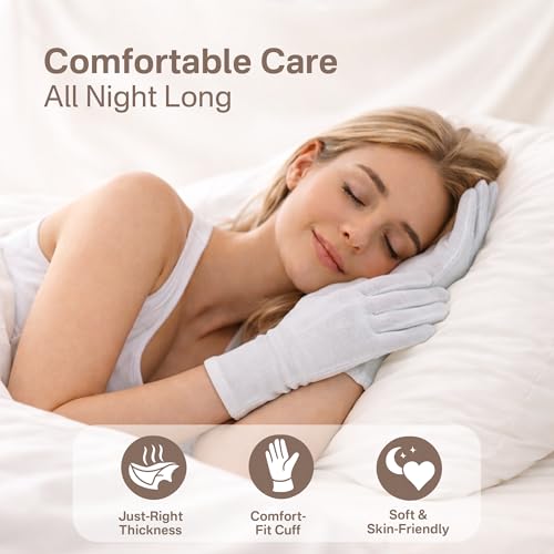 White Cotton Moisturizing Gloves for Dry Hands Sleeping (4 Pairs, Large)