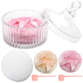 6 Pack Large Body Powder Puff and Container Set, Anglecai 4 Inch Crystal Powder Container for Body Powder Puff Dish with 3P Powder Puffs and 2P Spoon