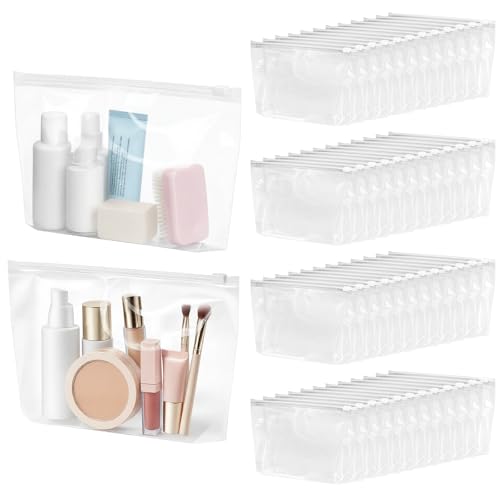 Bokon 200 Pcs Small Toiletry Bags Bulk, 5.12 x 8.11 Inches Clear Cosmetic Makeup Bags with Zipper Travel Pouches for Women Waterproof Transparent PE Storage Organizer for Swimsuit Bikini Vacation