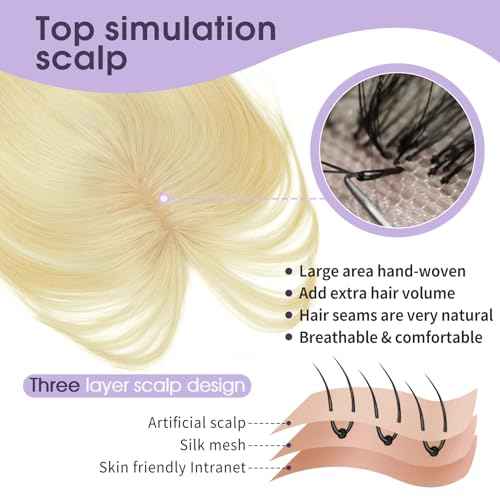 Bleach Blonde Real Human Hair Topper with Bangs Covers Thinning Crown, Clip-In Hair Topper for Thinning Hair (10Inch)