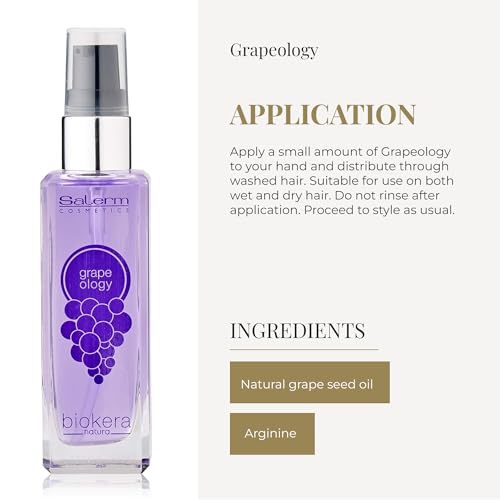 SALERM - Grape Seed Oil - Salerm Grapeology Biokera Natura - 60 ml - Split Ends Repair - Hydrating Serum for Dry and Damaged Hair - Antioxidant - for White or Bleached Hair