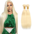 AuokMar 14 Inch Blonde Straight Human Hair Bundles - 2 Pack