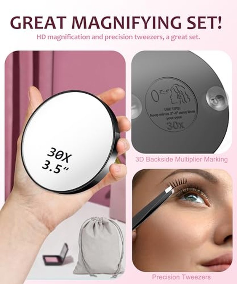 Haikopoon 3-Pack Compact Magnifying Mirror Set - 20X, 30X, 40X