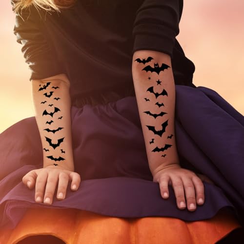 6-Pack Halloween Bat and Spider Temporary Tattoo Stickers - 5.5 x 8.2 Inch Black Bat, Spider, and Web Design - Perfect for Halloween Cosplay, Party Decorations, and Kids & Adults Face and Body Makeup