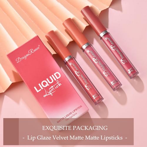 3-Piece Matte Liquid Lipstick Set, Nude Brown, Long-Lasting Waterproof