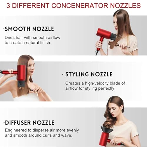 Slopehill Agate Red Ionic Hair Dryer 1800W Fast Drying Low Noise Professional Styling Tool