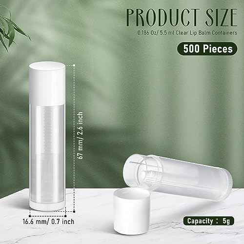Nuanchu 500 Pcs 0.19 oz/ 5.5 ml Empty Lip Balm Tubes Round PVC Lip Gloss Tubes with Caps Lightweight Clear Balm Containers Refillable for Homemade DIY