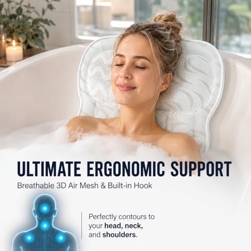 Wavy 4D Air Mesh Bath Pillow with 6 Suction Cups | Neck & Back Support