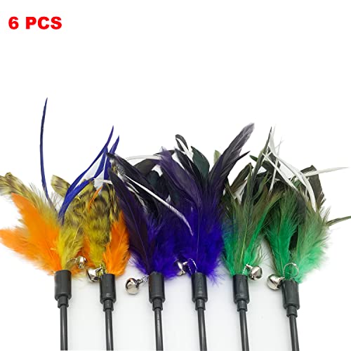 CATENESS 6 Pack Cat Feather Wand Toys for Indoor Play & Exercise