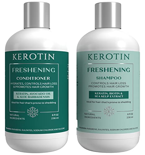Kerotin Hair Growth Shampoo & Conditioner Set with Rosemary Oil & Biotin - Natural, Sulfate-Free, Made in USA