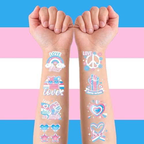 96Pcs Transgender Flag Temporary Tattoos Trans Pride Themed Tattoo Stickers with Blue Pink White Pattern for Pride Party Favors LGBTQ Pride Day Equality Parades and Celebrations