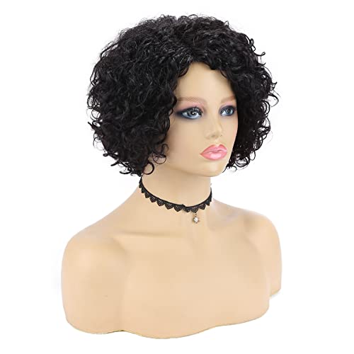 Hanne Fashion 8 Inch Short Curly Human Hair Wig for Black Women - Side Part Brazilian Virgin Bob Wig