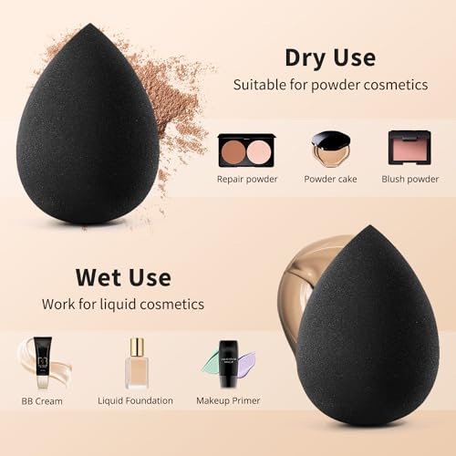 Beakey Makeup Sponge Set 5 Pcs - Latex-Free Teardrop Beauty Sponges, Black