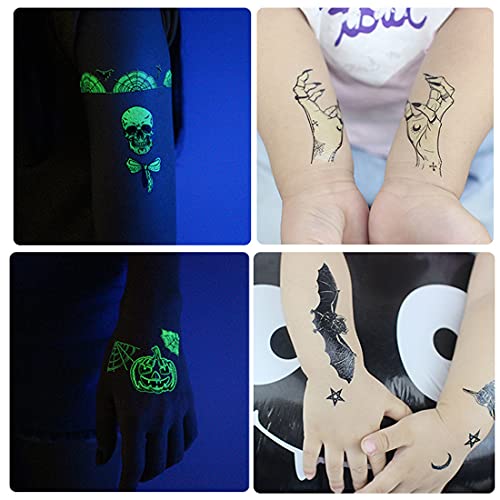 Glow in Dark Halloween Temporary Tattoos - 80 Pack for Kids