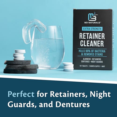 Retainer Cleanser Tablets Cleaner FSA HSA Approved Remove Odors Discoloration Stains and Plaque 2 Month Supply Denture Cleansers Retainers Mouth Guards Denture Bath Mint by M3 Naturals