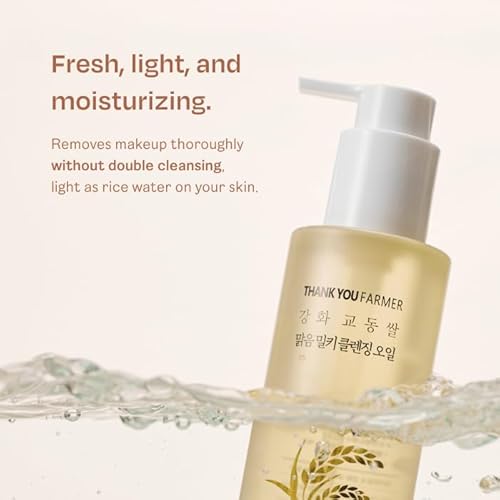 THANKYOU FARMER Rice Pure Milky Cleansing Oil 6.76 Fl oz (200ml) - Korean Cleansing Oil For Face, Non Comedogenic, Blackhead Pore Sebum Cleanser