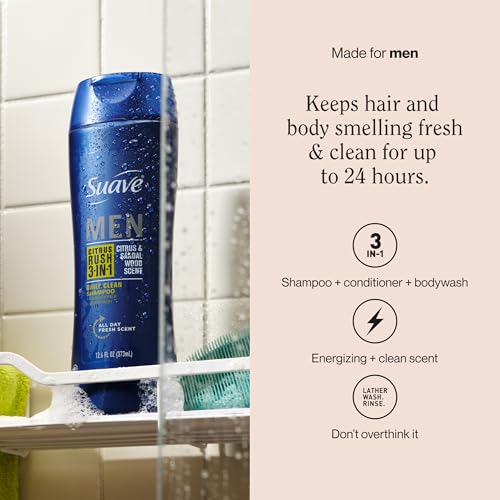Suave Men Citrus Rush 3-in-1 Shampoo, Conditioner, Body Wash 12.6oz