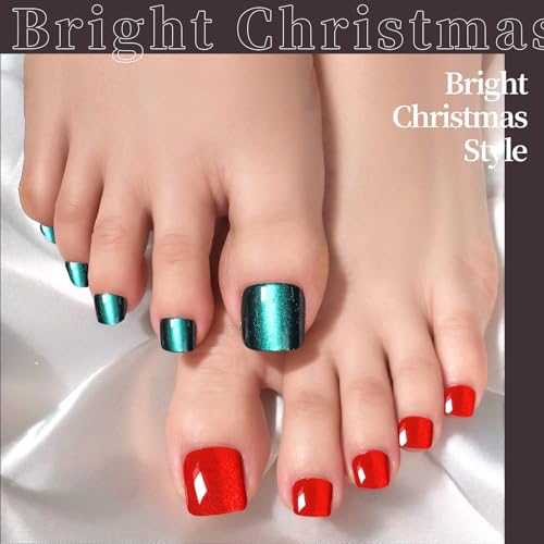 FANDAMEI Cat Eye Press-On Toenails Kit - 6 Bright Colors, Short Square Fake Nails for Women