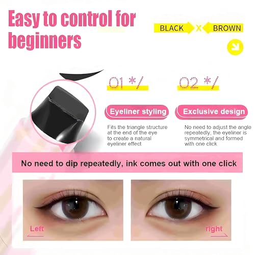 Winged Eyeliner Stamp Pen Dual Head Rotating Design, Quick-Dry, Long-Lasting, Smudge-Proof for Easy Cat Eye (1#/Black)
