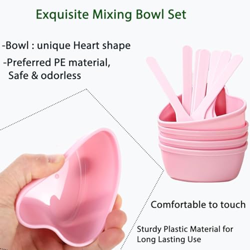 10 Sets Plastic Heart-Shaped Facial Mask Mixing Bowl with Spatula - Facemask Bowl DIY Skincare Tools for Women, Home & Professional Beauty Salon Use (Pink)