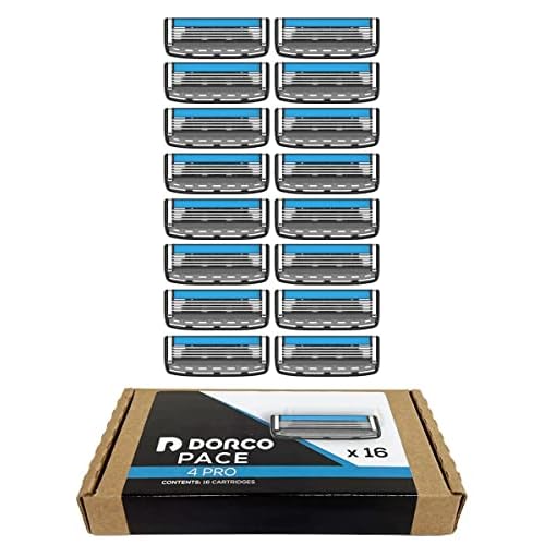 DORCO Pace 4 Pro Razors for Men with Four Blade Cartridges - Smooth Shaving Razor System for Close Comfortable Results - 16 Refill Cartridges, No Handle