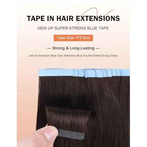 Sunya Hair Extensions Tape in Human Hair 20 inches Silky Straight Remy Human Hair Seamless Skin Weft Tape in Hair Extensions 20 inches #2 Dark Brown 50 Gram 20Pcs/Pack Soft Hair