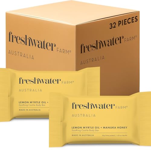 Freshwater Farm Australia Guest Soap Bars|Lemon Myrtle Oil & Manuka Honey Guest Soaps/Mini Soaps | Triple-Milled| 30g x 32 pack for Hotels & Airbnb