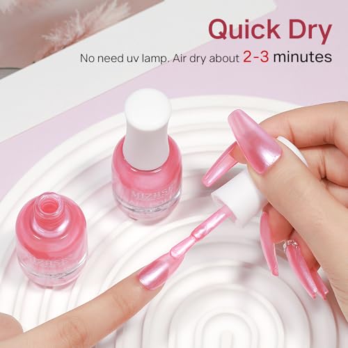 MIZHSE Pearlescent Rose Pink Nail Polish - Quick Dry Pearl Lacquer (15ml)
