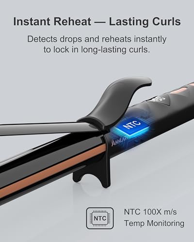 ANNLARY 1 Inch Black Titanium Ceramic Curling Iron with LED Display - Travel Dual Voltage