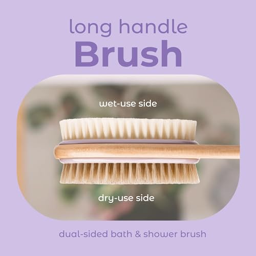 MainBasics Long Handle Back Scrubber Shower Brush - Dual Sided Lavender