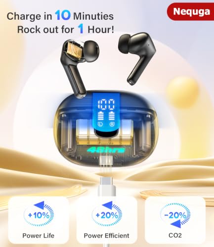 Wireless Bluetooth Earbuds 5.4 with 48H Playtime, Hi-Fi Sound & LED Power Display
