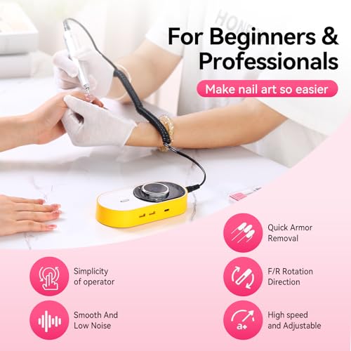 Electric Nail Drill Machine Rechargeable Portable Nail File Electric DIY Nail Drill Kit 45000RPM with Smart LCD Screen for Gel Nail Manicure and Pedicure Reflective Body etc (Orange)