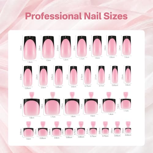 French Tip Press On Nails Set - 60Pc Medium Square