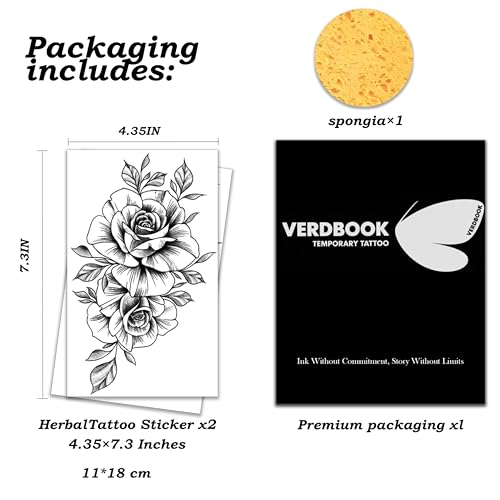 Waterproof Temporary Tattoos - 2 Sheet Kit with Floral Design