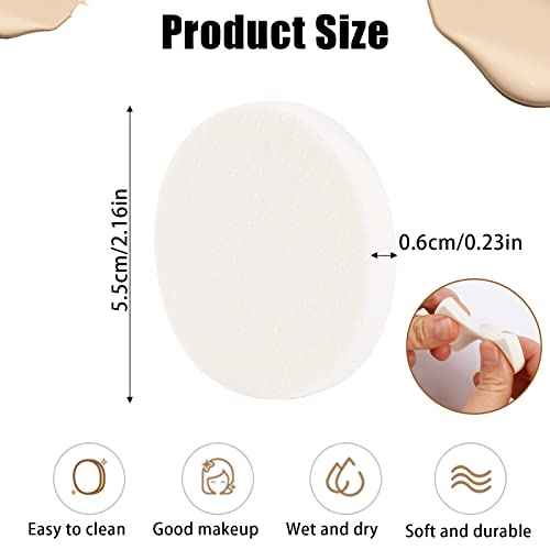 50 Pieces White Round Makeup Sponge Facial Powder Puff Cosmetic Sponge Round Foam Pad Beauty Makeup Eye Face Foundation Powder Blender for All Skin Types, Wet and Dry Dual Use