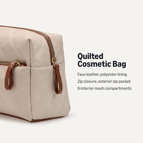 Women's Quilted Travel Makeup Bag - Ivory Faux Leather Organizer