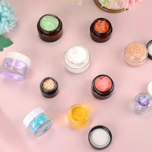 Accmor 10 Pcs Amber Glass Jars with Lids - Mini Travel Containers