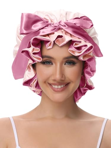 Satin Sleep Bonnet with Adjustable Tie Band for Curly Hair