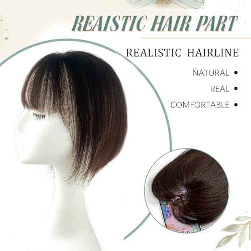 Brown Hair Topper With Bangs Real Human Hair Toppers For Women With Thinning Hair 360¡Æ 3D Cover Hair Pieces with Bangs For Women (12Inch, Brown with Bangs)