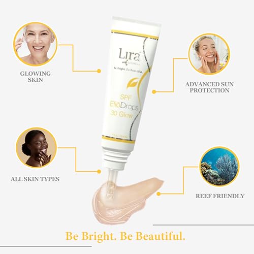 Lira Clinical Eli?Drops SPF 30 Glow - 1 fl oz - 16% Zinc Oxide Physical Sunscreen for Face - UVA/UVB/HEV Broad Spectrum & Reef Safe Sunscreen Serum - for All Skin Types