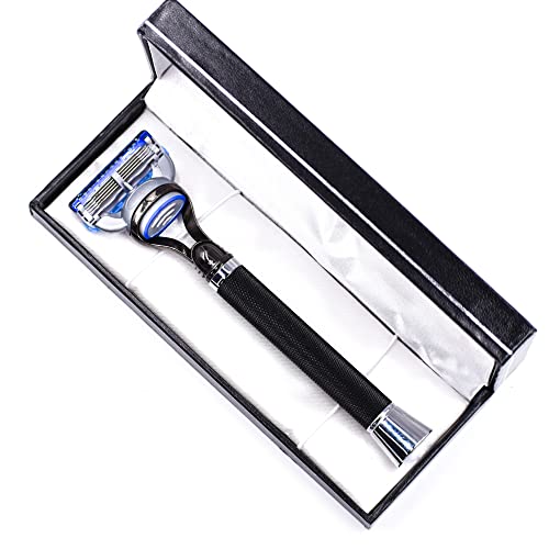 Parker Deluxe Black Fusion-Compatible Razor ? 6¡È Heavyweight Textured Handle + Free Gillette¢ç Fusion Blade ? Premium Men¡¯s Shaving Tool