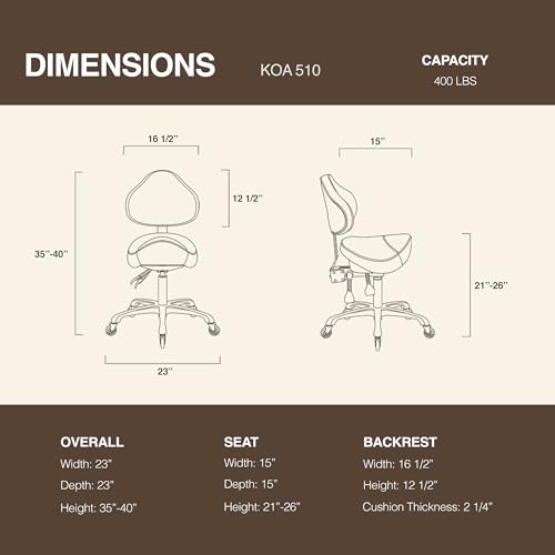 Ergonomic Saddle Chair with Back Support - 400 lb Capacity