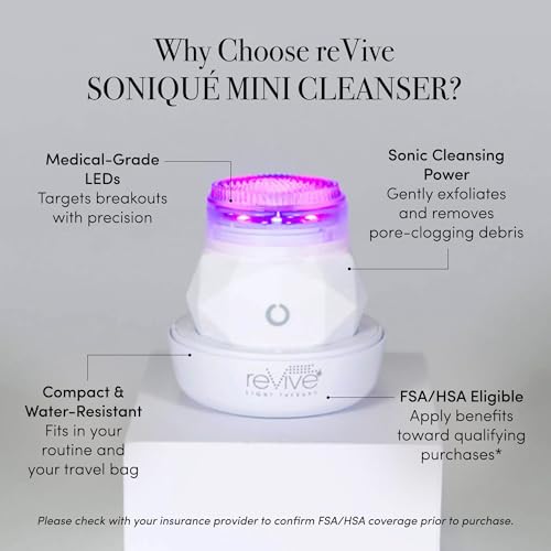 reVive Light Therapy Soniqu? Mini Acne Cleanser, Battery-Operated Sonic Face Cleanser Brush with Blue & Red Light Therapy, Medical-Grade Acne Device for Face & Body, Water-Resistant
