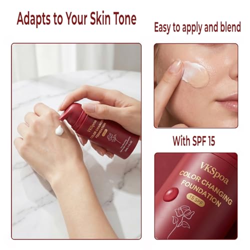 VKSpoa Color Changing Foundation - Self-Adjusting Liquid Makeup for Mature Skin, SPF 15, 30ml