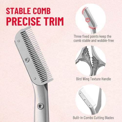 DINNAT Dark Grey Eyebrow Trimmer Scissors with Comb for Men & Women