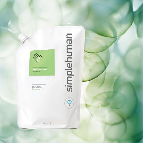 simplehuman Cucumber Moisturizing Liquid Hand Soap Refill Pouch, 34 Fl. Oz, Pack of 6